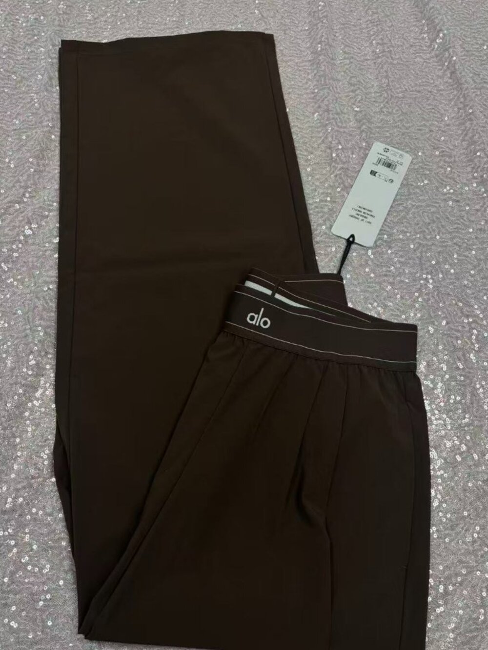 Alo Yoga Brown Suit Up Trouser Regular Straight Leg Pants with Elastic Waistband - Picture 8 of 9